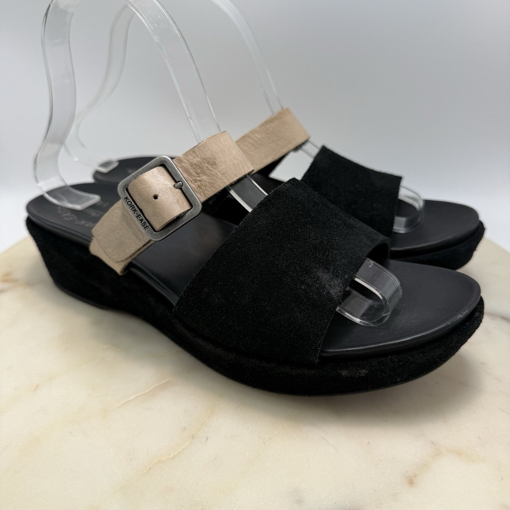 Kork Ease Bisti Platform Slides Sandals Women 8 Black Gray Leather Suede Slip On
